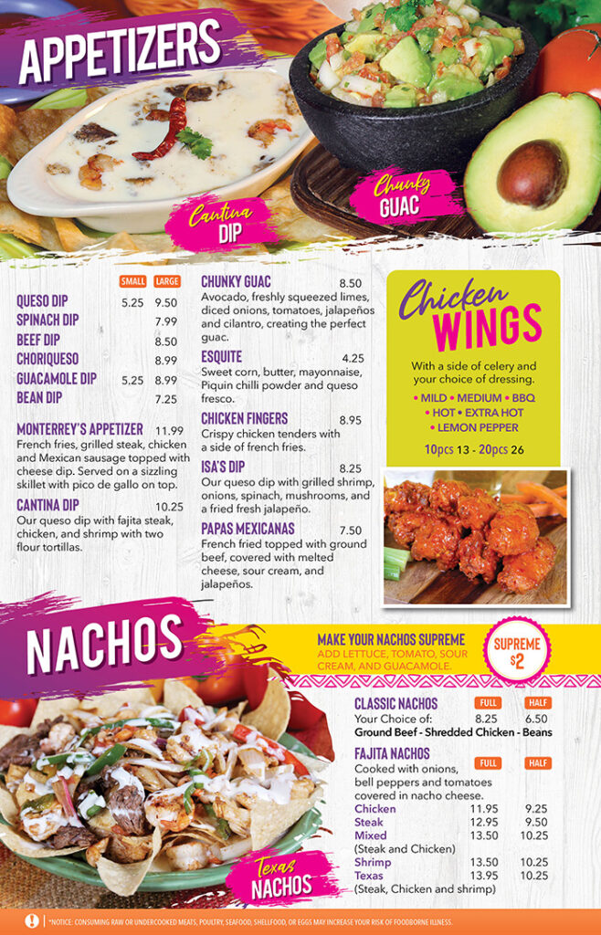 Menu Monterrey Mexican Restaurant